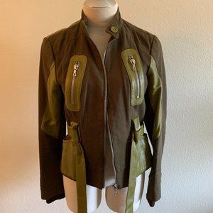 Rudsak Green Leather & Cotton Moto Jacket